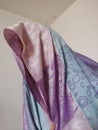 pink blue purple silk scarf on head, clothing fabric Royalty Free Stock Photo