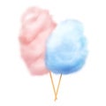 Pink and blue realistic cotton candies with stick vector illustration