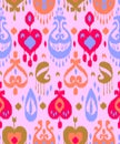 Pink blue and red colorful ikat asian traditional fabric seamless pattern, vector