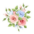 Pink and blue roses and lisianthus flowers. Vector illustration. Royalty Free Stock Photo