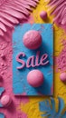 Pink and Blue Sale Sign. Background for Instagram Story, Banner