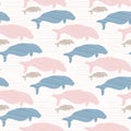 Pink and Blue Seal Manatee Silhouette Wave