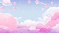 Pink and blue sky background with clouds and balloons. Vector illustration Royalty Free Stock Photo