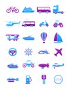 Pink-blue transport icons set