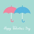 Pink and blue umbrellas. Happy Valentines Day card Royalty Free Stock Photo