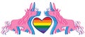 Pink and blue unicorns with a heart of pride flag LGBT