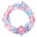 Pink and Blue Vector Feather Wreath Royalty Free Stock Photo