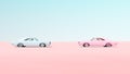 Pink and Blue Vintage Muscle Car Head to Head Race Meet Desert Sand Blue Sky Sunny