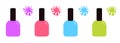 Pink blue violet, green nail polish varnish icon. Colorful blot splash set line. Inkblot. White background Isolated Fashion