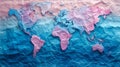 Pink and blue watercolor world map on crumpled paper background Royalty Free Stock Photo