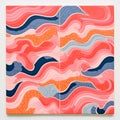 Pink And Blue Wave Borders A Stunning Pair Of Pattern-based Paintings