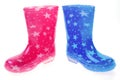 Pink and blue Wellington boots