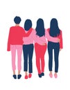 Pink and Blue Women People Illustration T-Shirt