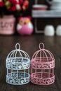 Pink and Blue Wrought Iron Candle Holders