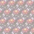 Pink, blue, yellow floral pattern on brown Royalty Free Stock Photo
