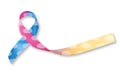 Pink, Blue and Yellow with White Clouds ribbon awareness isolated on white background clipping path for Congenital Diaphragmatic