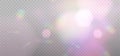 Pink blurred bokeh overlay template for holiday glowing. Rainbow reflection light prism effect on light background