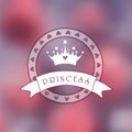 Pink blurry photo as a background with princess logo. Royalty Free Stock Photo