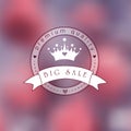 Pink blurry photo as a background with princess logo. Royalty Free Stock Photo