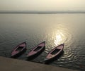 Pink Boats on the Ganges, India