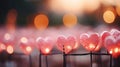 Pink bokeh background with mini heart symbols and light circles for beautiful poster design Royalty Free Stock Photo