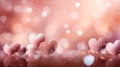 Pink bokeh background with mini heart symbols and light circles in pink and white tones for poster Royalty Free Stock Photo