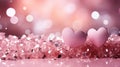 Pink bokeh background with mini heart symbols and light circles in stylish tones for poster design Royalty Free Stock Photo