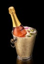 Pink bottle of champagne in a bucket with ice Royalty Free Stock Photo
