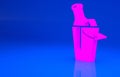 Pink Bottle of wine in an ice bucket icon isolated on blue background. Minimalism concept. 3d illustration. 3D render Royalty Free Stock Photo