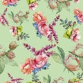 Pink bouquet wildflower. Seamless background pattern. Fabric wallpaper print texture. Royalty Free Stock Photo