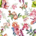 Pink bouquet wildflower. Seamless background pattern. Fabric wallpaper print texture. Royalty Free Stock Photo