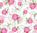 Pink bouquets peonies. Flower pattern. Idea for textiles, prints packaging, wallpaper and more. Watercolor. Botanical painting.