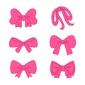 Pink bow and ribbon cartoon for element, gift, valentine and decoration