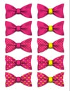 Pink bow tie with yellow dots set realistic vector illustration