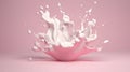 A pink bowl filled with milk and splashing out. Generative ai Royalty Free Stock Photo