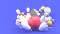 Pink bowling Among the colorful balls on the purple background. Royalty Free Stock Photo