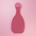 Pink Bowling pin icon isolated on pink background. Minimalism concept. 3D render illustration Royalty Free Stock Photo