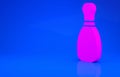 Pink Bowling pin icon isolated on blue background. Minimalism concept. 3d illustration. 3D render