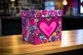 Pink Box With Hearts, Valentines Day Storage Container for Sentimental Keepsakes, A vivid pink Valentine\'s Day gift box