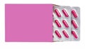 Pink box with pink pills blister pack Royalty Free Stock Photo