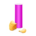 Pink Box with Stack of Potato Crispy Chips on Background Royalty Free Stock Photo