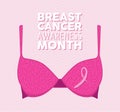 Pink bra and ribbon illustration for breast cancer