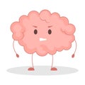 Pink brain character, angry sticker. Cute funny human organ.