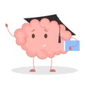 Pink brain character, happy sticker. Cute funny human organ.