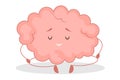 Pink brain character, happy sticker. Cute funny human organ.