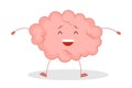 Pink brain character, happy sticker. Cute funny human organ.