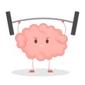 Pink brain character, happy sticker. Cute funny human organ.