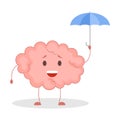 Pink brain character, happy sticker. Cute funny human organ. Royalty Free Stock Photo