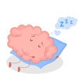 Pink brain character, sticker sleep. Cute funny human organ