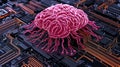 Pink Brain Integrated into Circuit Board 3D Rendering of AI Concept Royalty Free Stock Photo